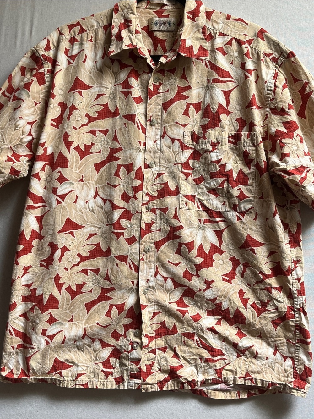 Campia Moda Tropical Hibiscus Floral Short Sleeve Aloha Button Down Shirt Size M